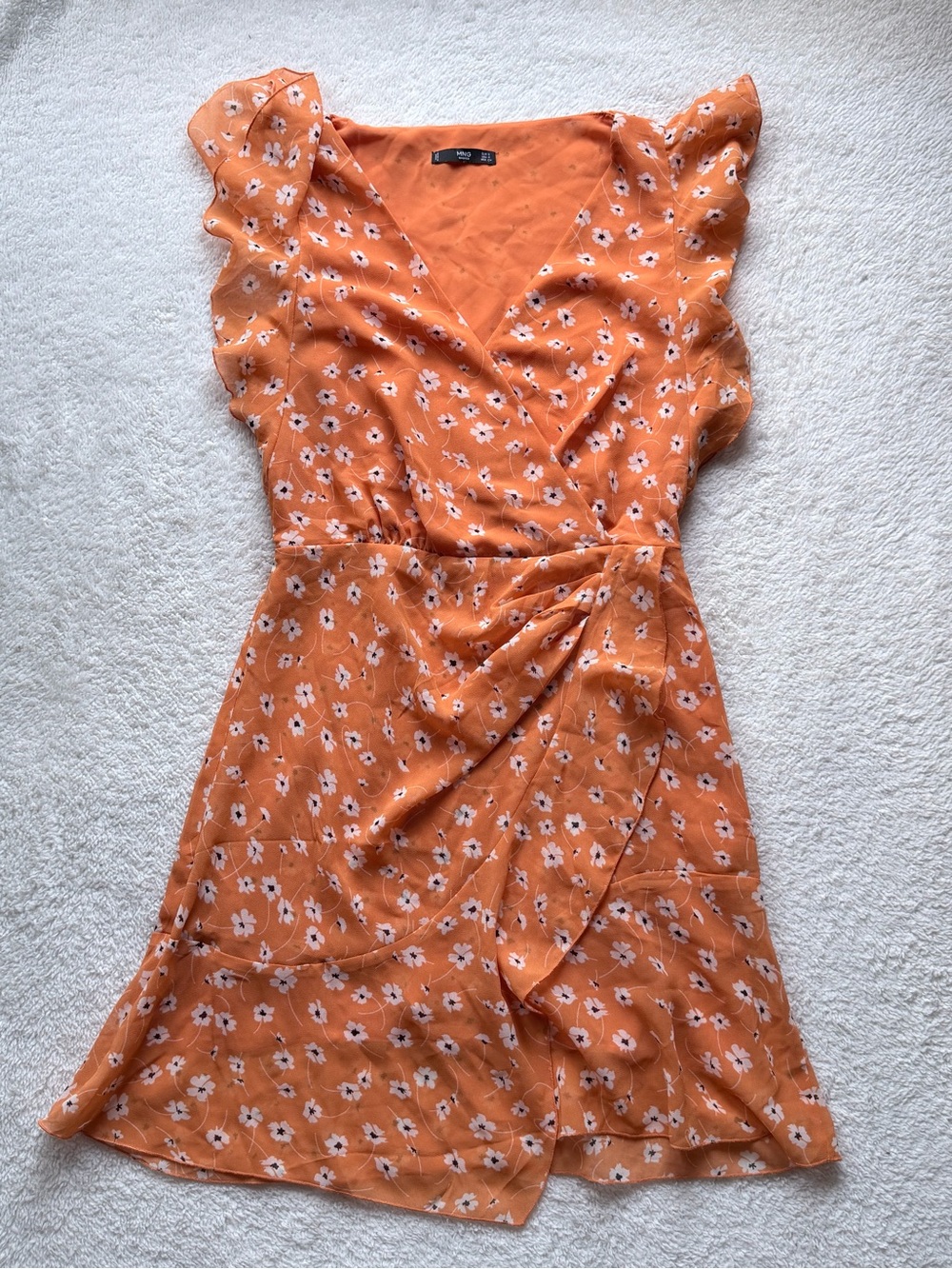 Mango Orange Floral Wrap-Style Mini Dress